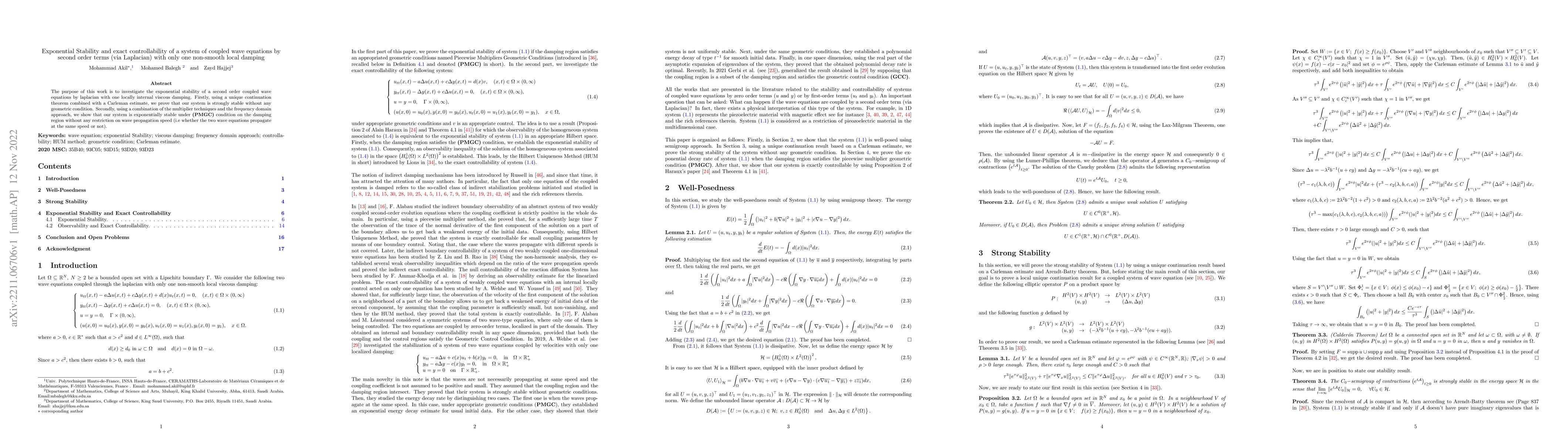 Thumbnail for Exponential Stability and exact controllability of a system of coupled
  wave equations by second order terms (via Laplacian) with only one non-smooth
  local damping