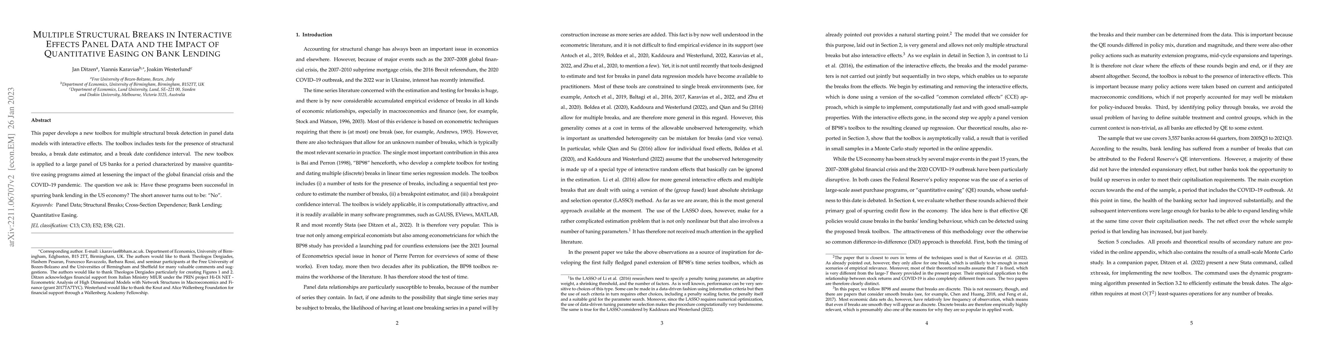Thumbnail for Multiple Structural Breaks in Interactive Effects Panel Data and the
  Impact of Quantitative Easing on Bank Lending