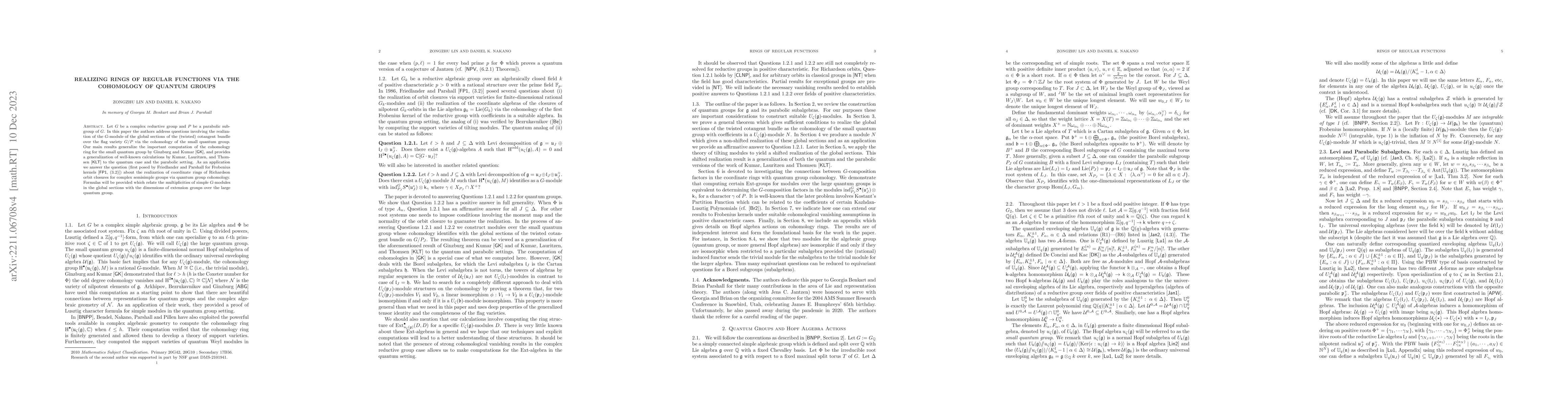 Thumbnail for Realizing Rings of Regular Functions via the Cohomology of Quantum
  Groups