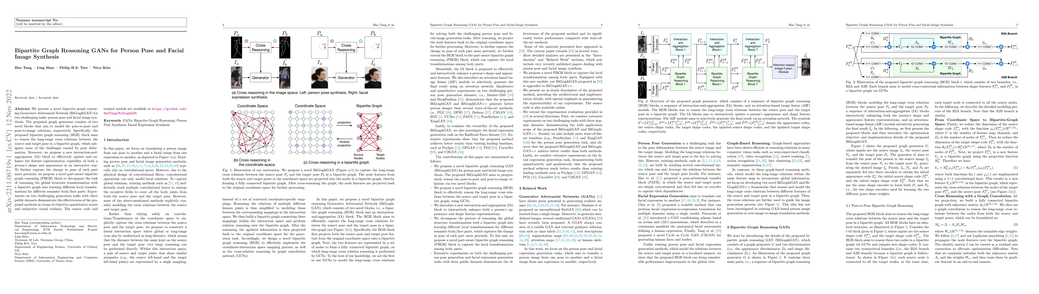 Thumbnail for Bipartite Graph Reasoning GANs for Person Pose and Facial Image
  Synthesis