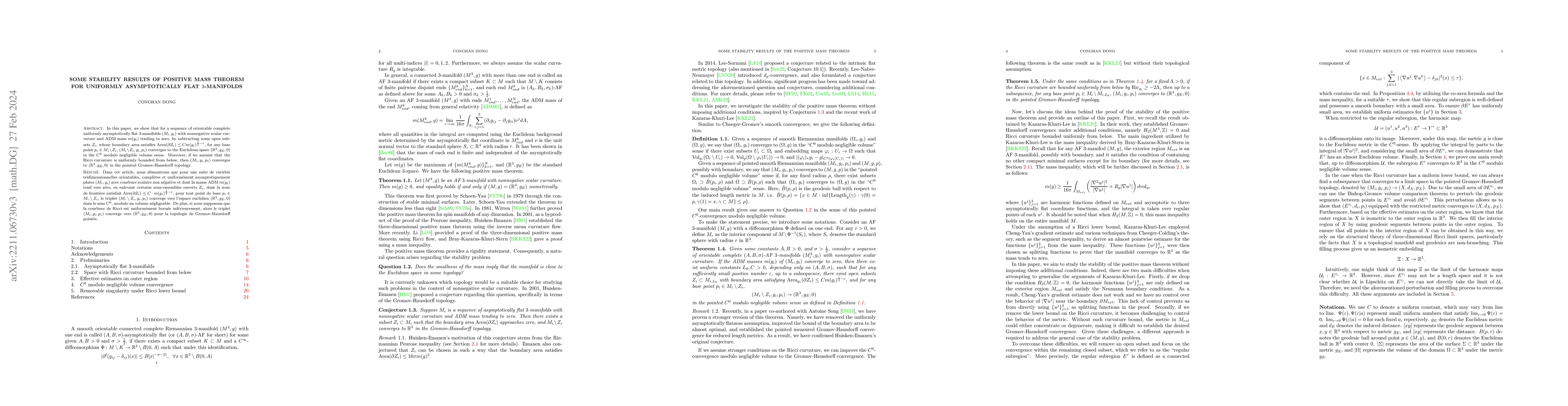 Thumbnail for Some stability results of positive mass theorem for uniformly
  asymptotically flat $3$-manifolds