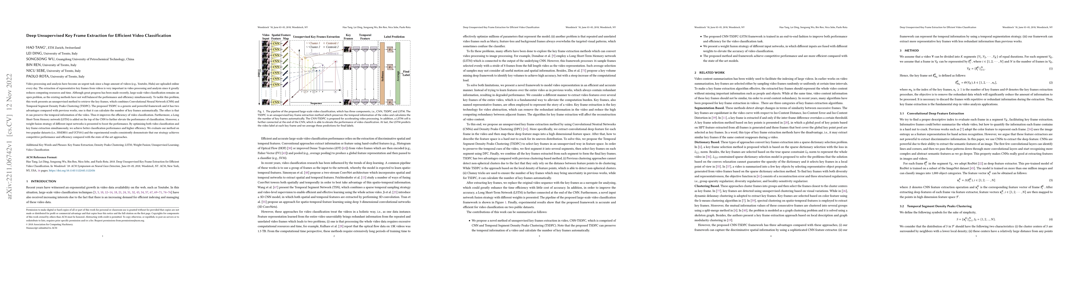 Thumbnail for Deep Unsupervised Key Frame Extraction for Efficient Video
  Classification
