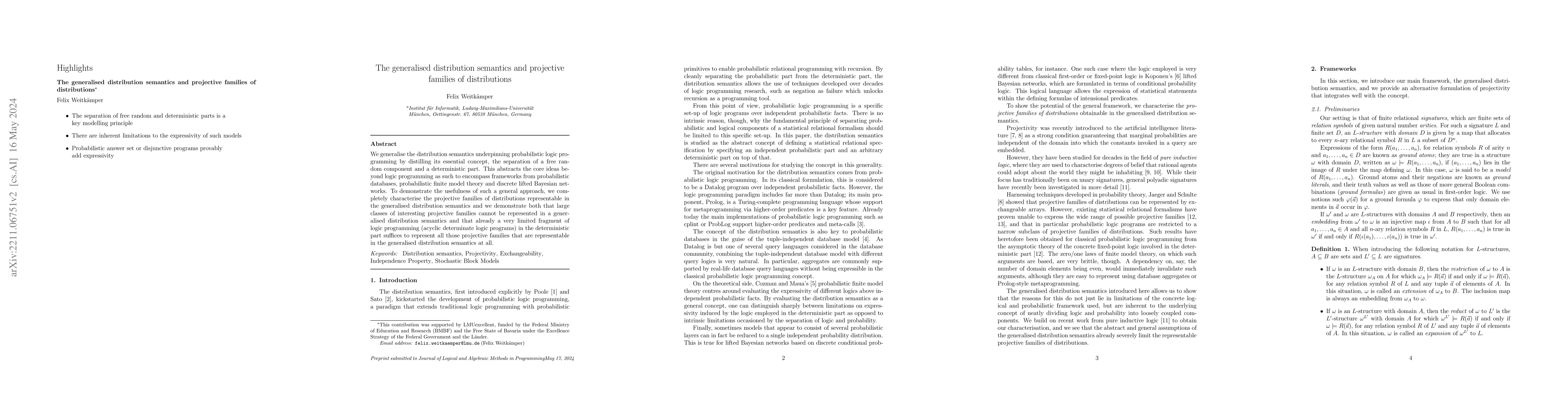 Thumbnail for The generalised distribution semantics and projective families of
  distributions