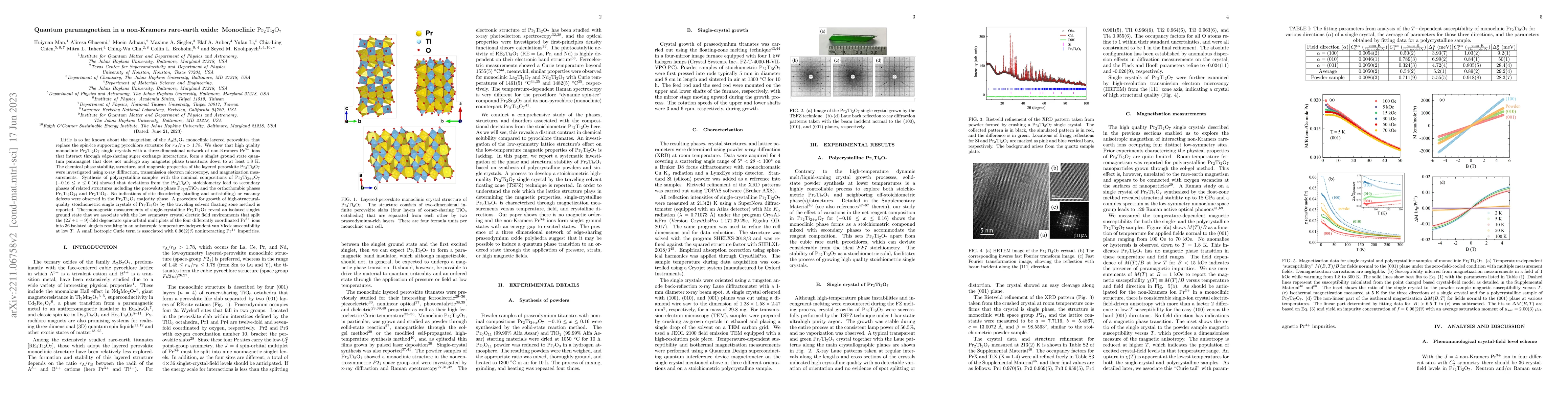 Thumbnail for Quantum paramagnetism in a non-Kramers rare-earth oxide: Monoclinic $\rm
  Pr_2Ti_2O_7$