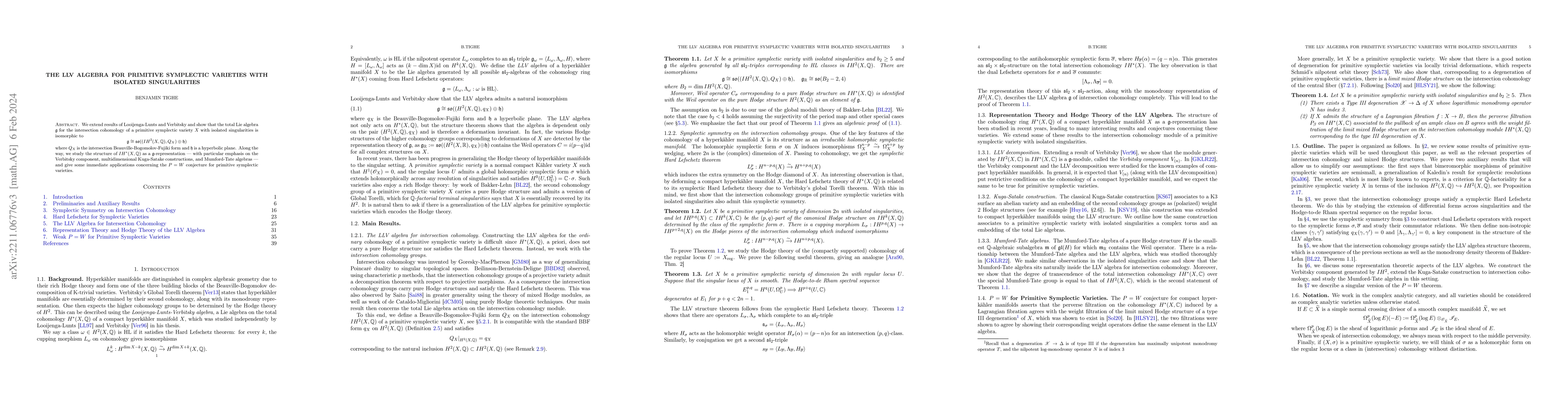 Thumbnail for The LLV Algebra for Primitive Symplectic Varieties with Isolated
  Singularities