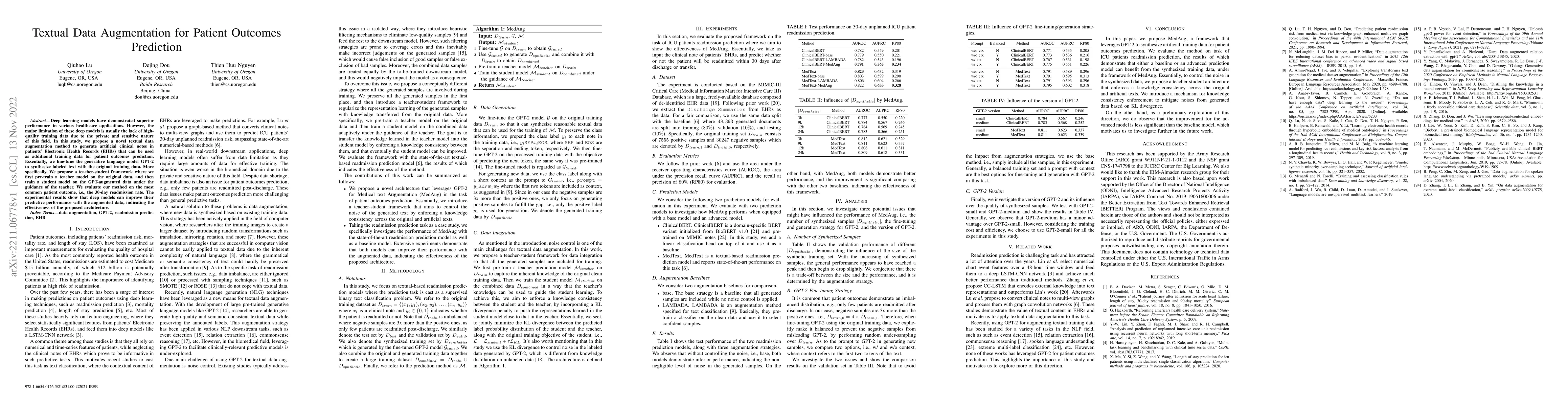 Thumbnail for Textual Data Augmentation for Patient Outcomes Prediction