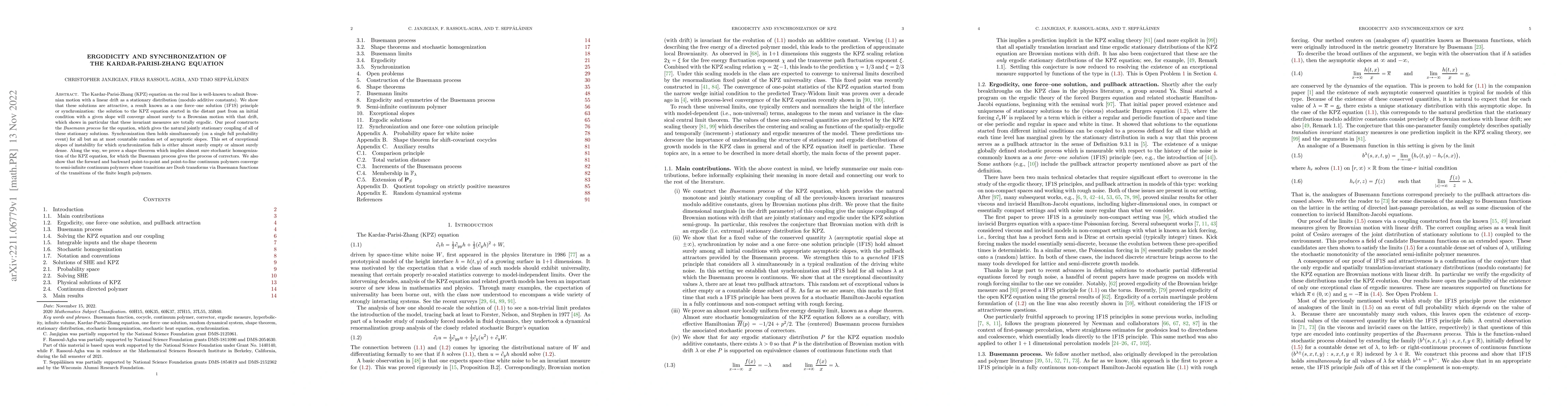 Thumbnail for Ergodicity and synchronization of the Kardar-Parisi-Zhang equation