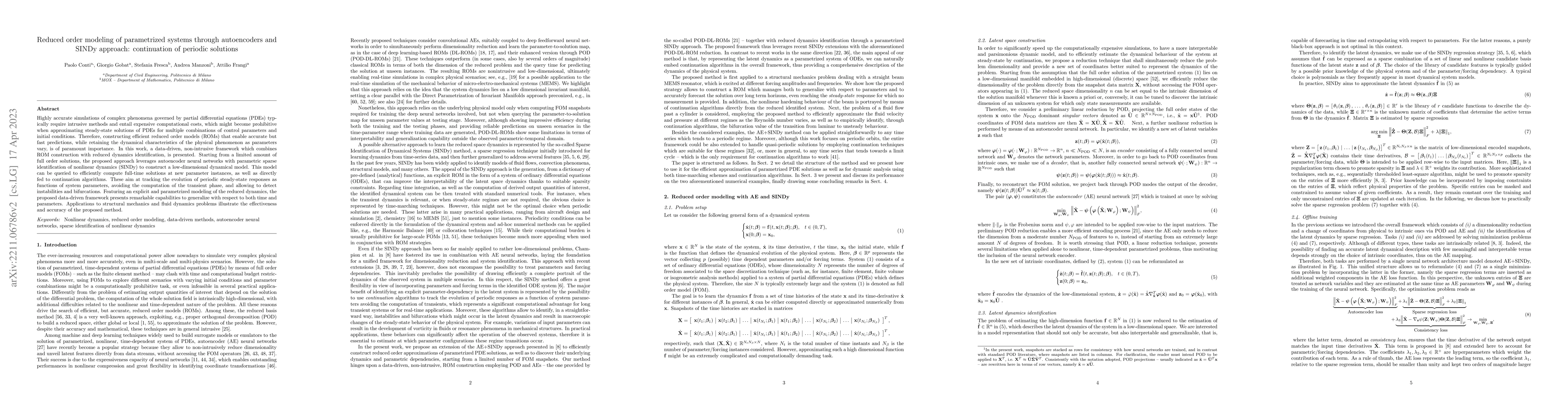 Thumbnail for Reduced order modeling of parametrized systems through autoencoders and
  SINDy approach: continuation of periodic solutions