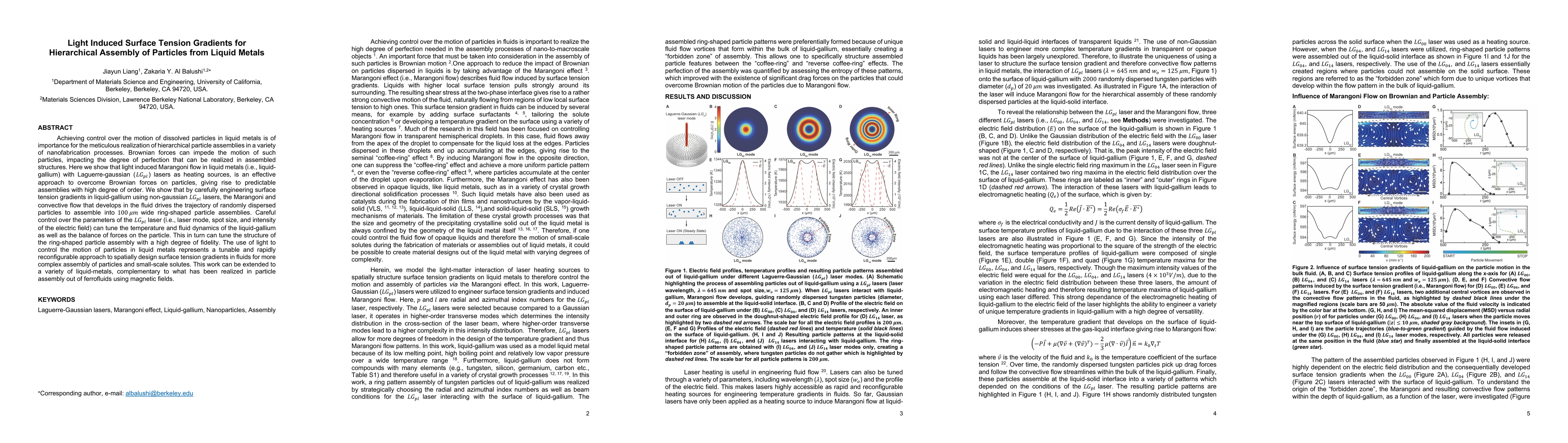 Thumbnail for Light Induced Surface Tension Gradients for Hierarchical Assembly of
  Particles from Liquid Metals