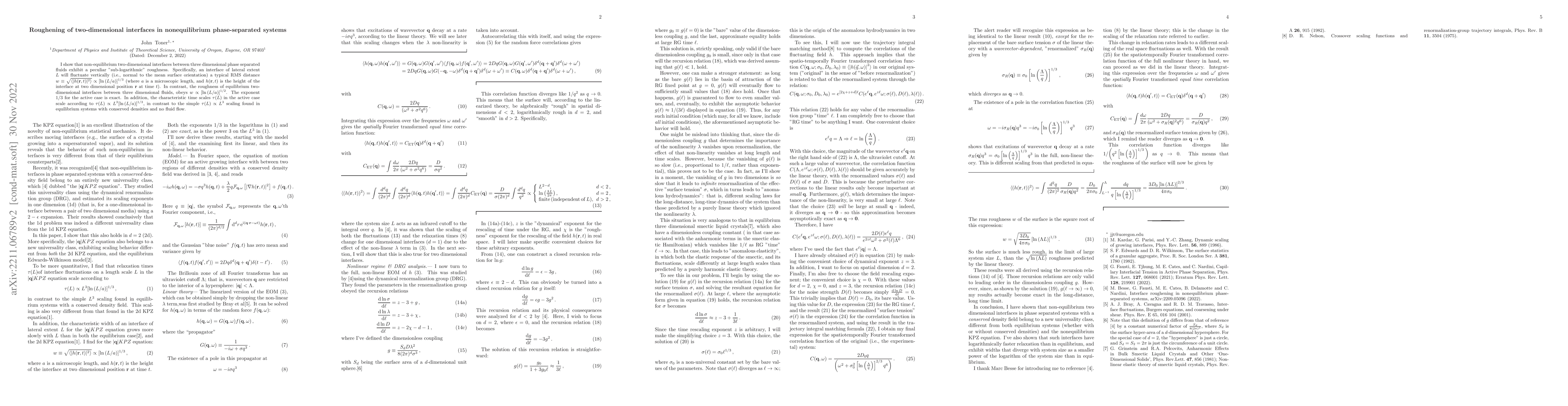 Thumbnail for Roughening of two-dimensional interfaces in nonequilibrium
  phase-separated systems