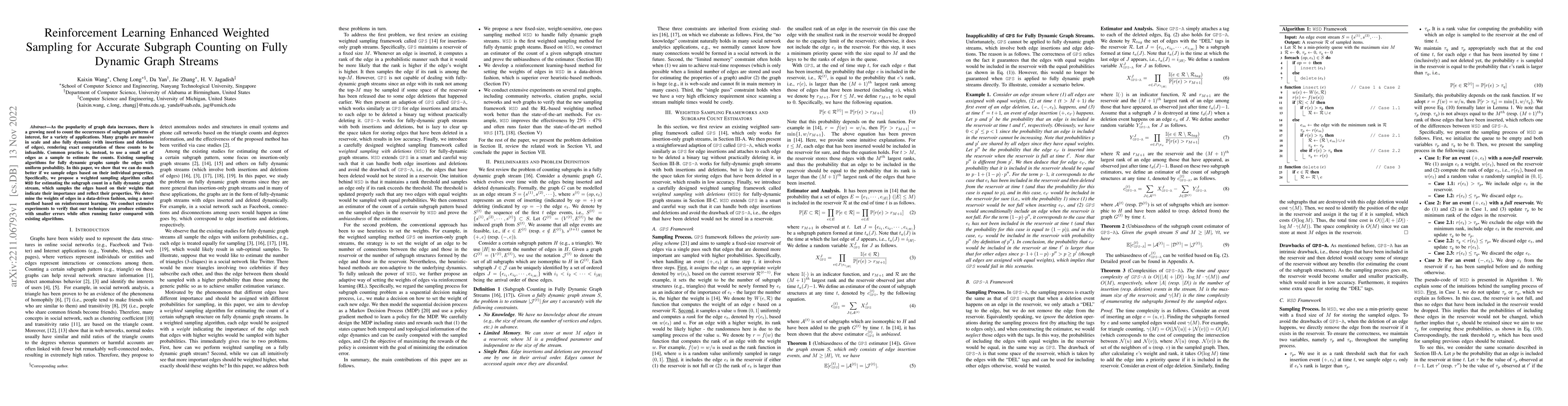 Thumbnail for Reinforcement Learning Enhanced Weighted Sampling for Accurate Subgraph
  Counting on Fully Dynamic Graph Streams
