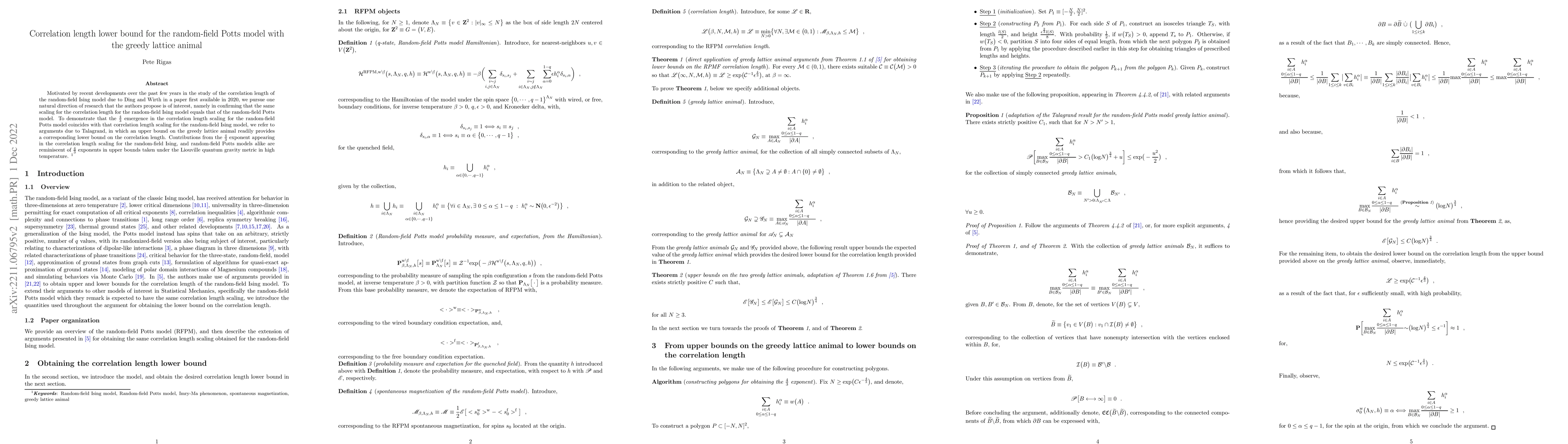 Thumbnail for Correlation length lower bound for the random-field Potts model with the
  greedy lattice animal