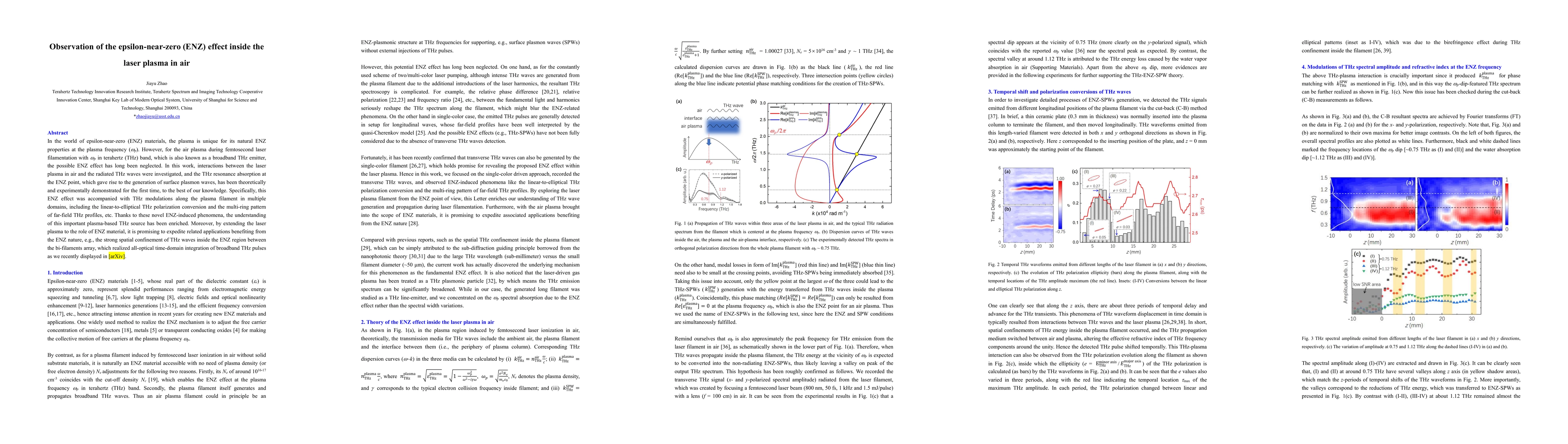 Thumbnail for Observation of the epsilon-near-zero (ENZ) effect inside the laser
  plasma in air