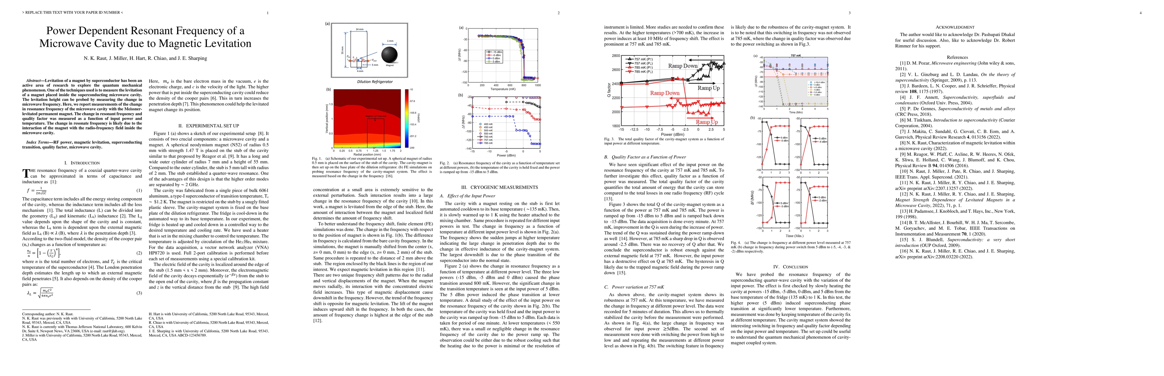 Thumbnail for Power Dependent Resonant Frequency of a Microwave Cavity due to Magnetic
  Levitation