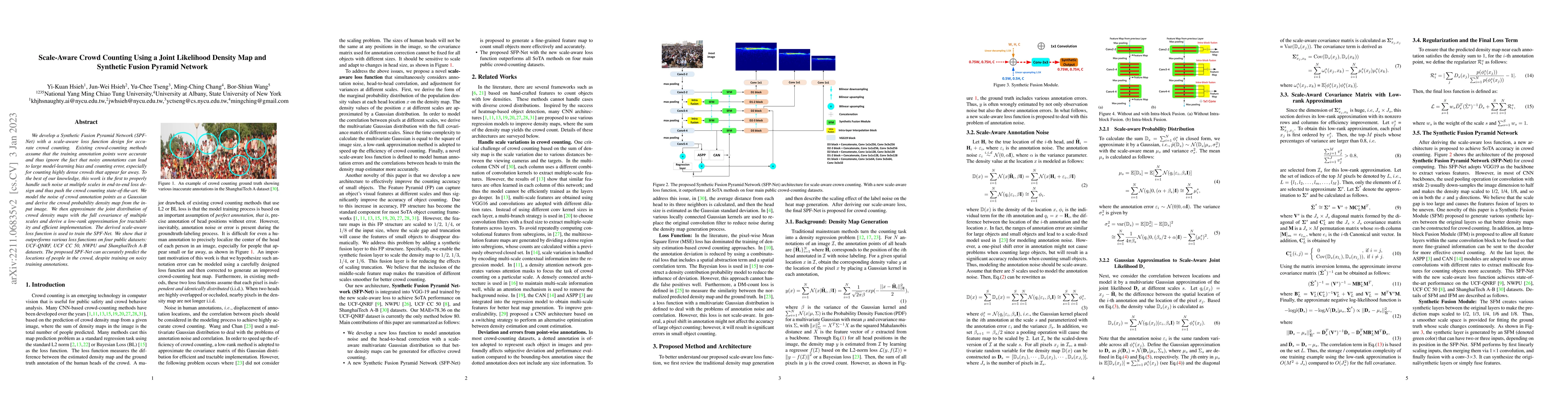 Thumbnail for Scale-Aware Crowd Counting Using a Joint Likelihood Density Map and
  Synthetic Fusion Pyramid Network