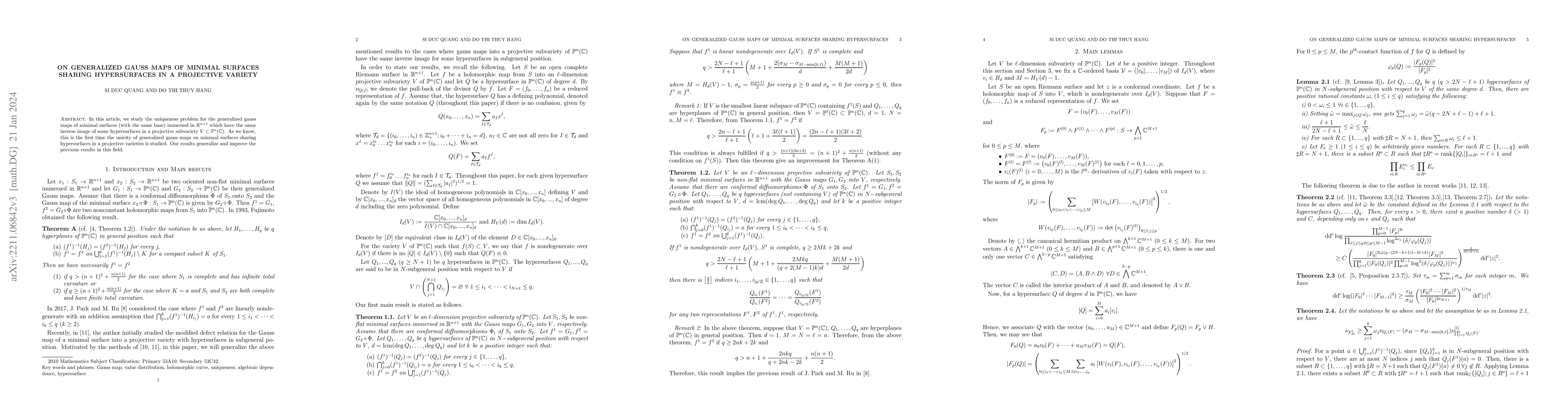Thumbnail for On generalized Gauss maps of minimal surfaces sharing hypersurfaces in a
  projective variety