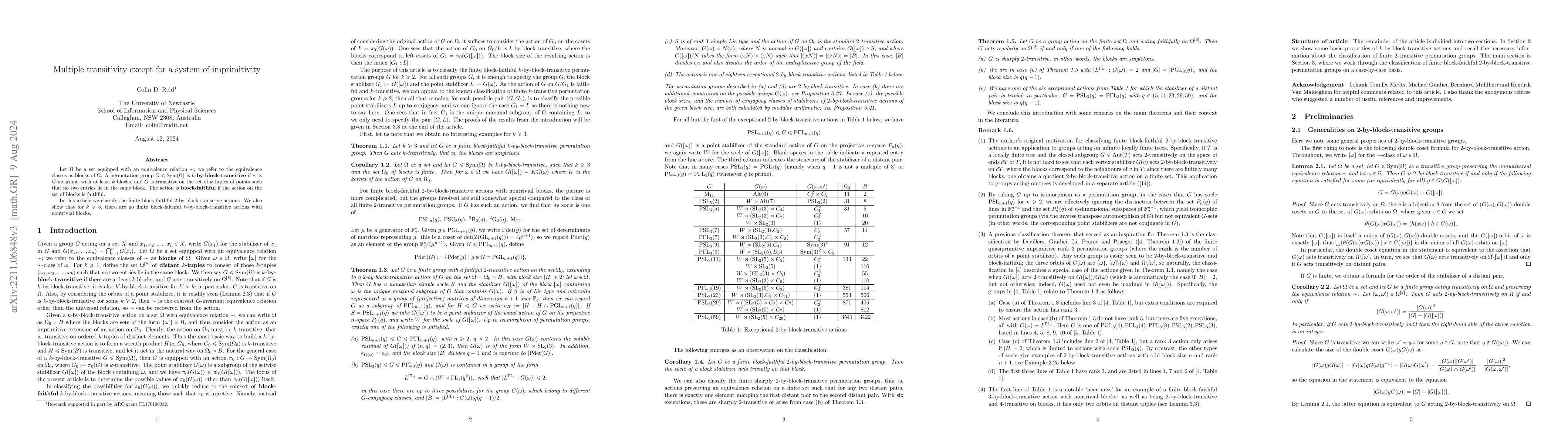 Thumbnail for Multiple transitivity except for a system of imprimitivity