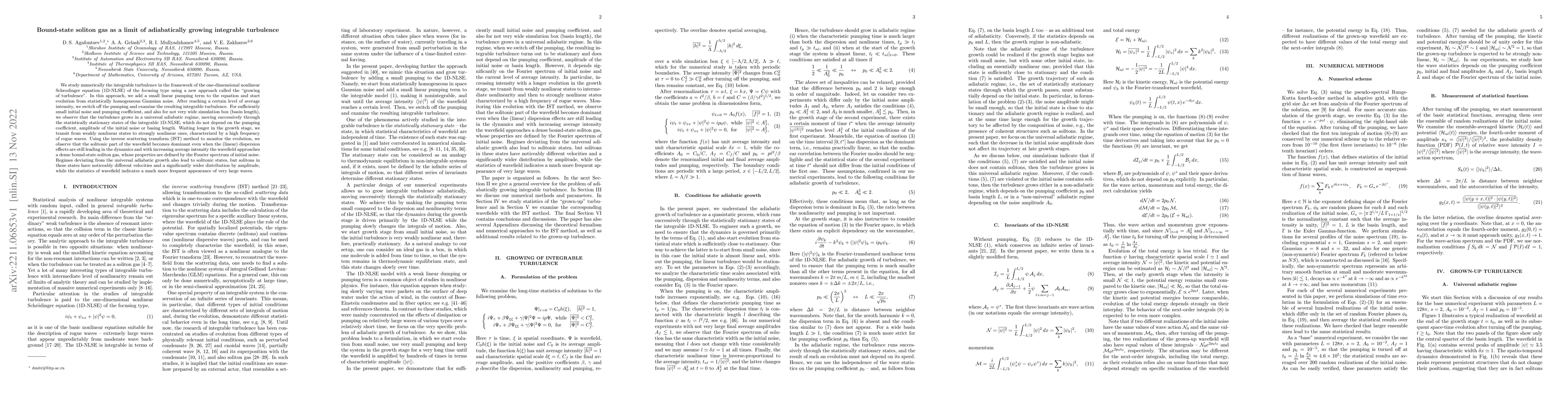 Thumbnail for Bound-state soliton gas as a limit of adiabatically growing integrable
  turbulence