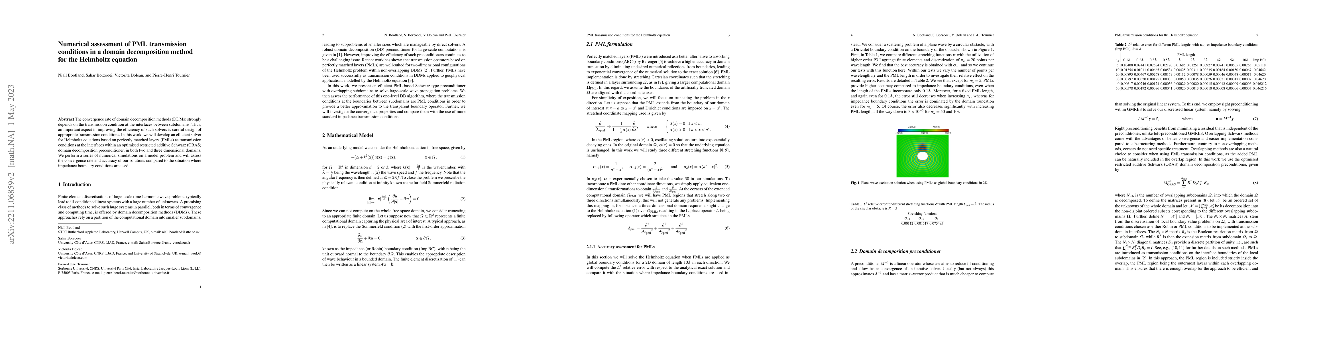 Thumbnail for Numerical assessment of PML transmission conditions in a domain
  decomposition method for the Helmholtz equation