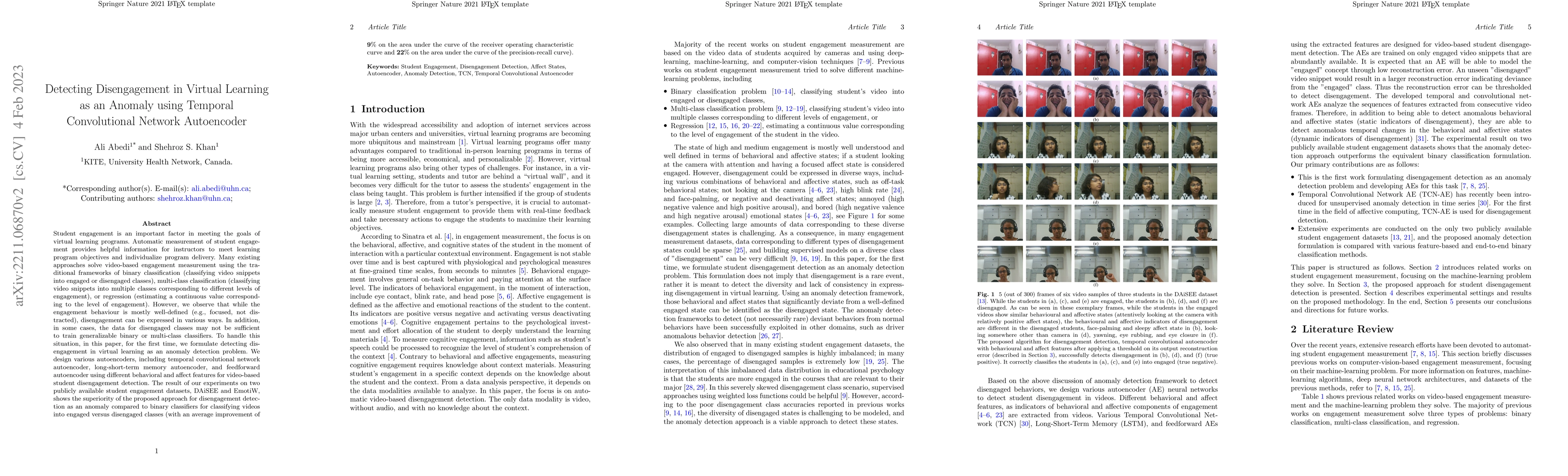 Thumbnail for Detecting Disengagement in Virtual Learning as an Anomaly using Temporal
  Convolutional Network Autoencoder