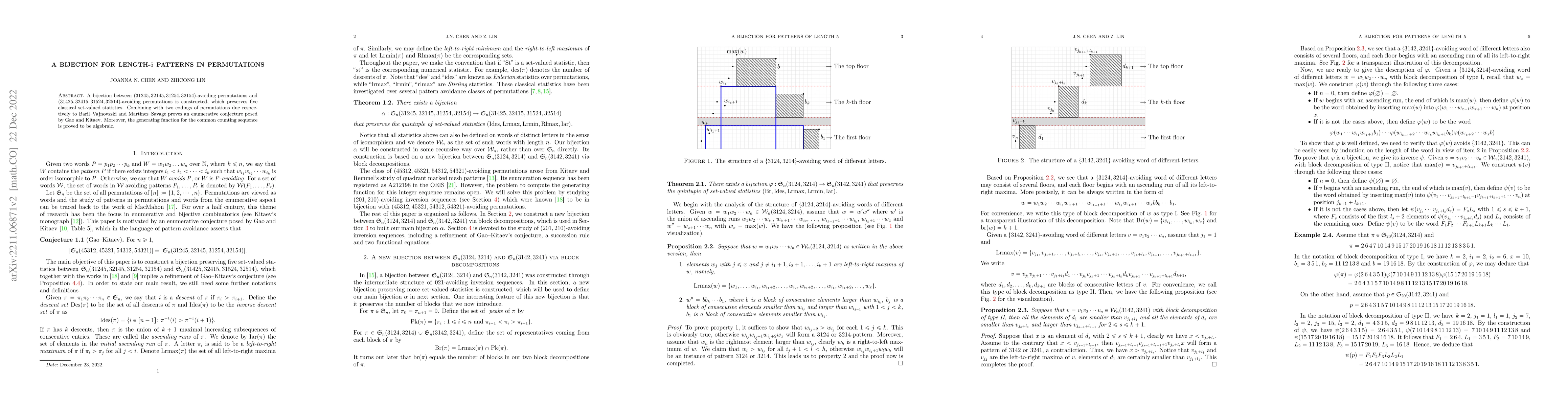 Thumbnail for A bijection for length-$5$ patterns in permutations