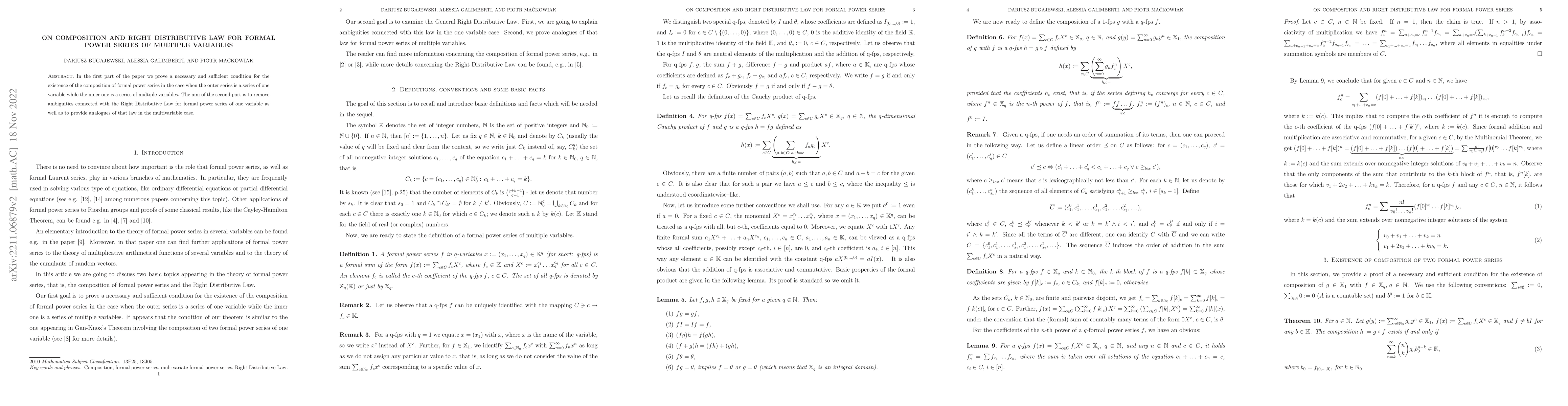 Thumbnail for On composition and Right Distributive Law for formal power series of
  multiple variables