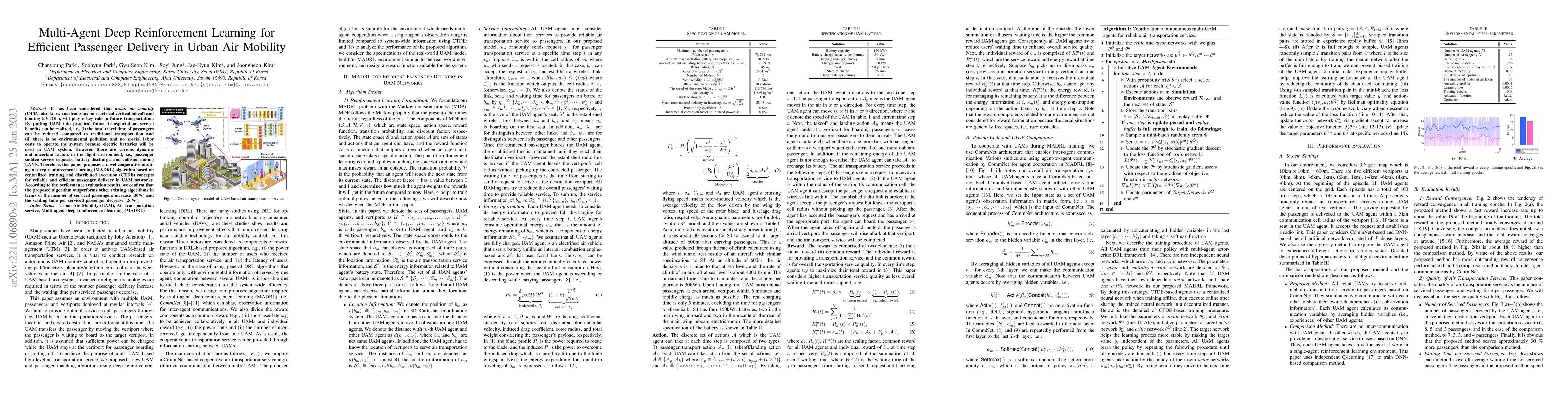 Thumbnail for Multi-Agent Deep Reinforcement Learning for Efficient Passenger Delivery
  in Urban Air Mobility