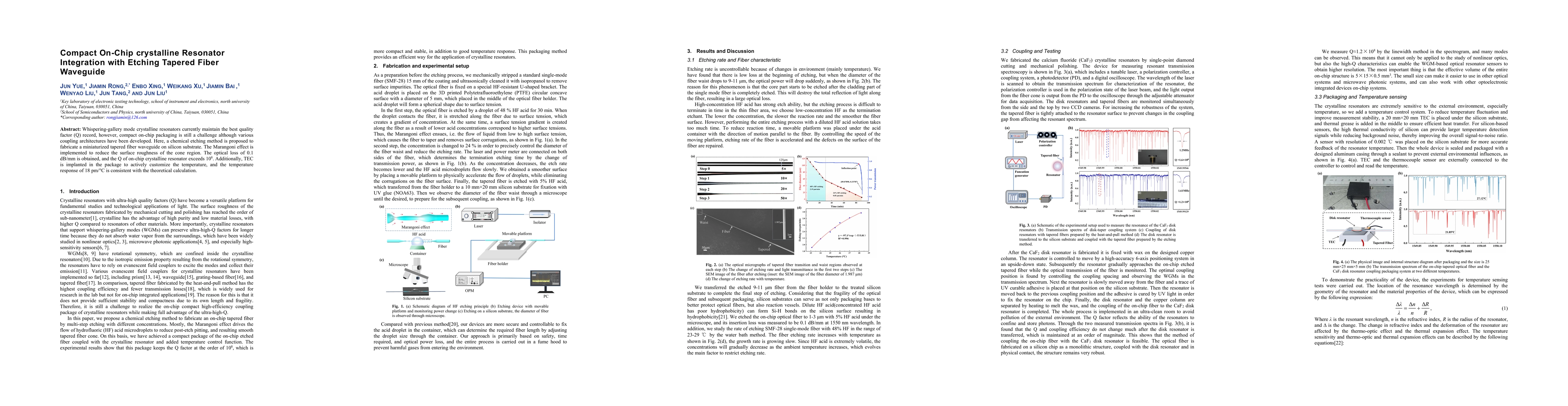 Thumbnail for Compact On-Chip crystalline Resonator Integration with Etching Tapered
  Fiber Waveguide