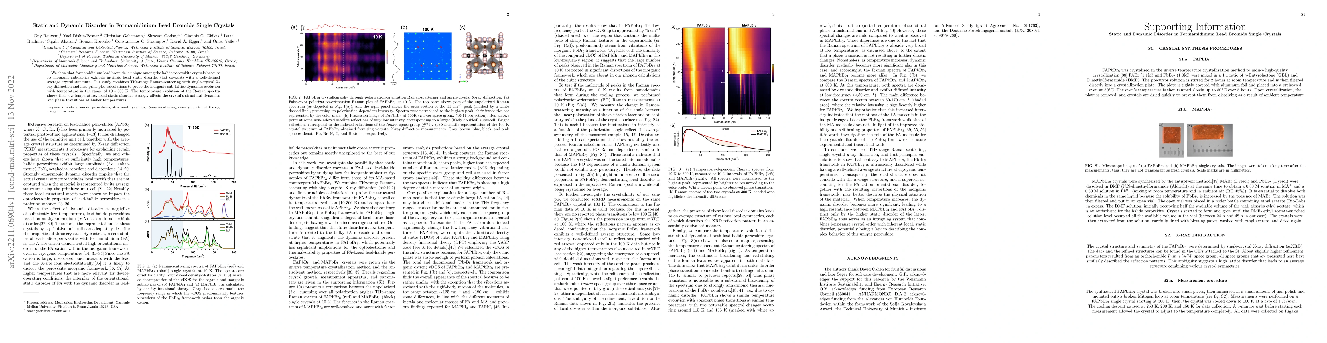 Thumbnail for Static and Dynamic Disorder in Formamidinium Lead Bromide Single
  Crystals