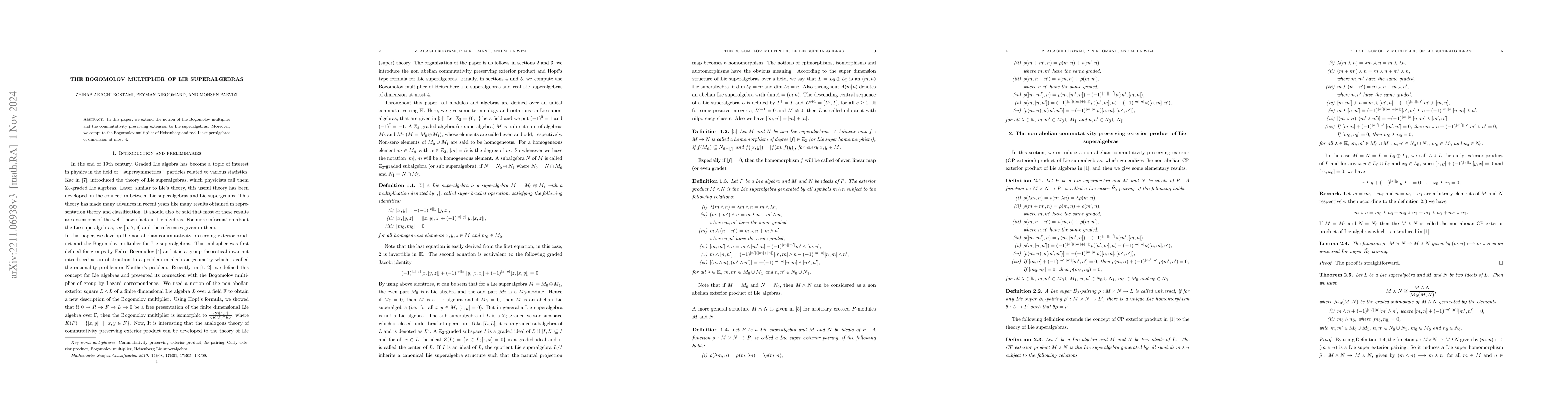 Thumbnail for The Bogomolov multiplier of Lie superalgebras