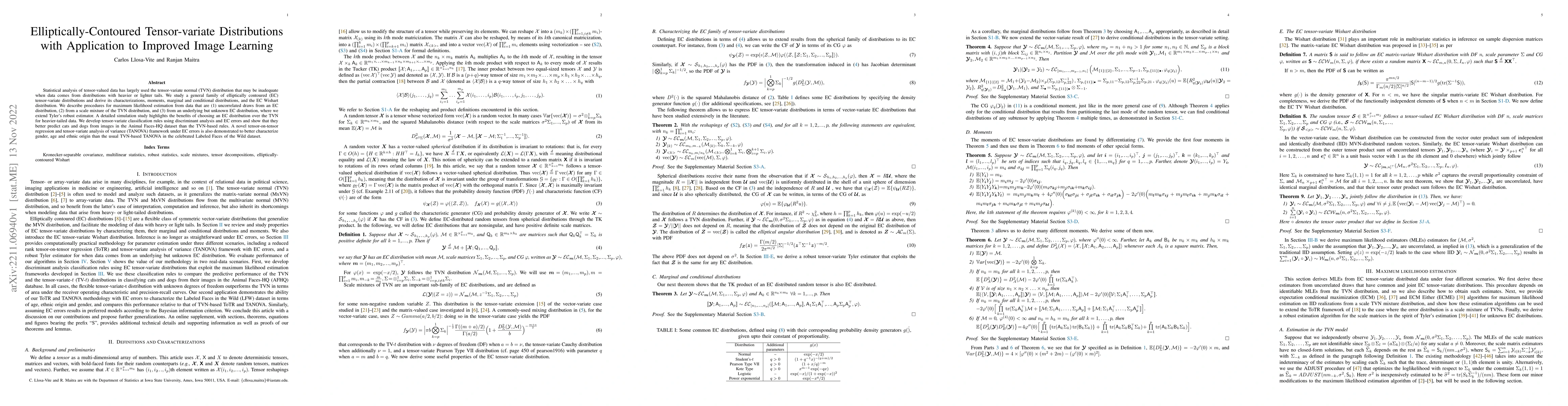 Thumbnail for Elliptically-Contoured Tensor-variate Distributions with Application to
  Improved Image Learning