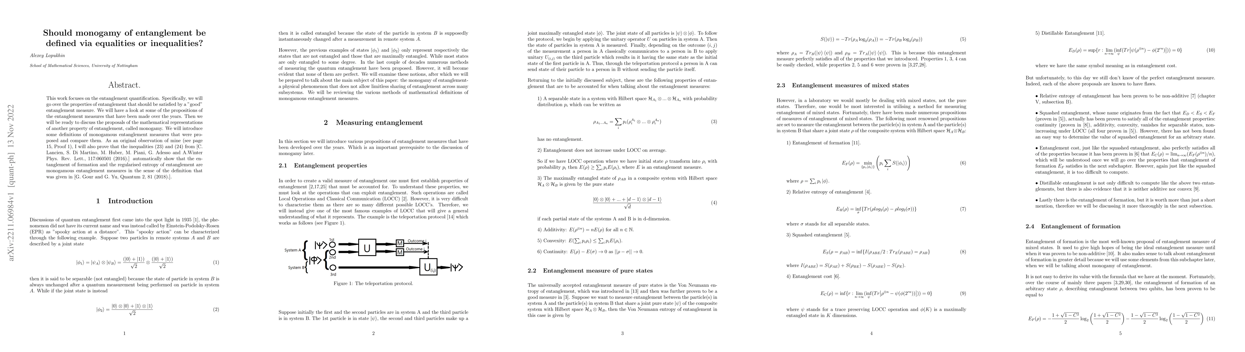Thumbnail for Should monogamy of entanglement be defined via equalities or
  inequalities?