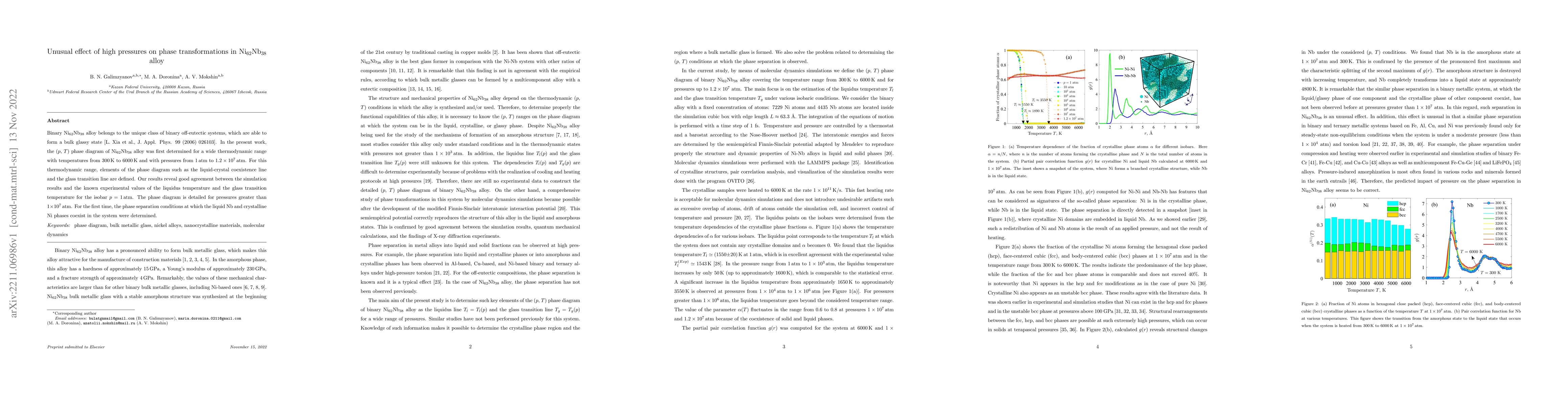 Thumbnail for Unusual effect of high pressures on phase transformations in
  Ni$_{62}$Nb$_{38}$ alloy