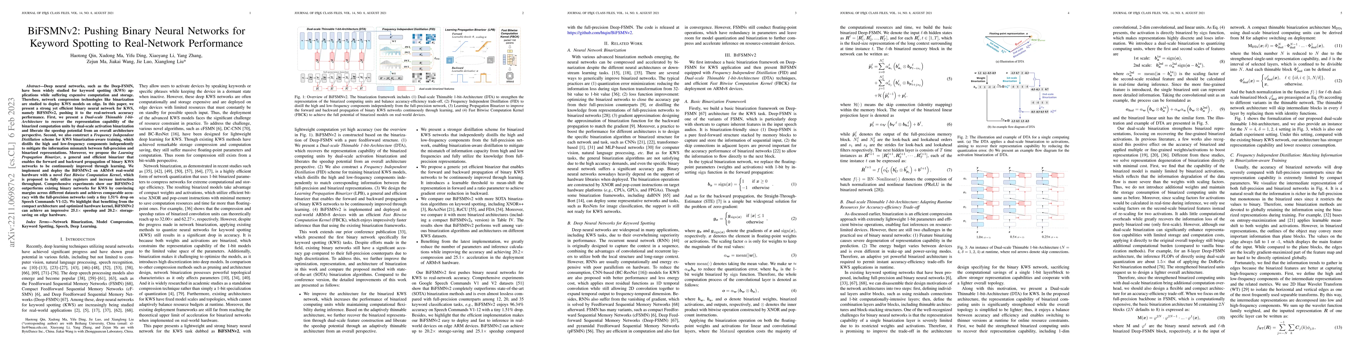 Thumbnail for BiFSMNv2: Pushing Binary Neural Networks for Keyword Spotting to
  Real-Network Performance