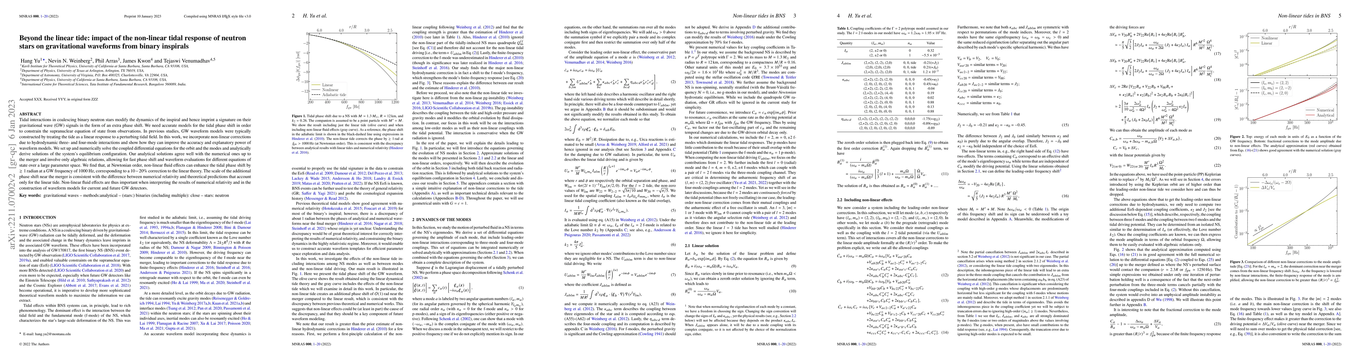 Thumbnail for Beyond the linear tide: impact of the non-linear tidal response of
  neutron stars on gravitational waveforms from binary inspirals