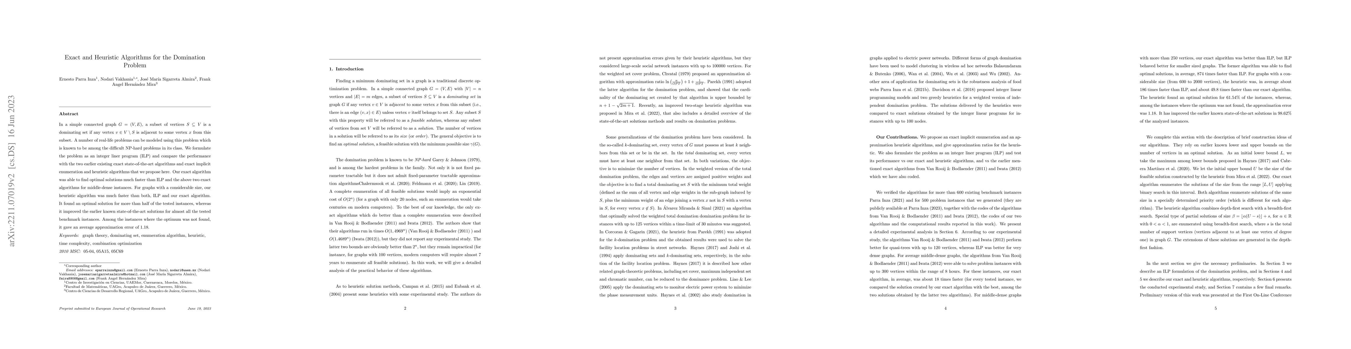 Thumbnail for Exact and Heuristic Algorithms for the Domination Problem