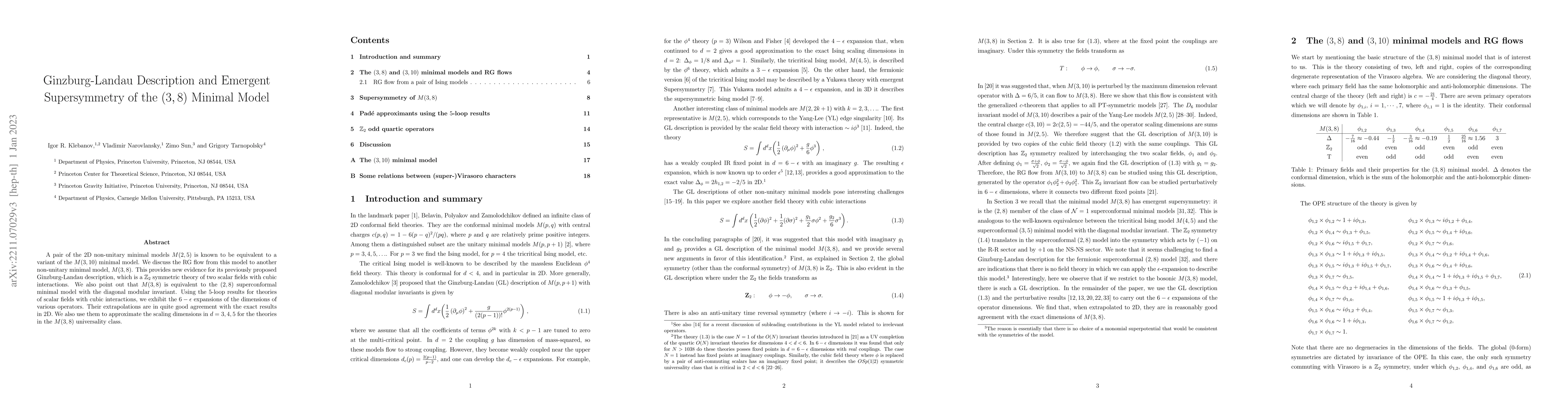 Thumbnail for Ginzburg-Landau Description and Emergent Supersymmetry of the $(3,8)$
  Minimal Model
