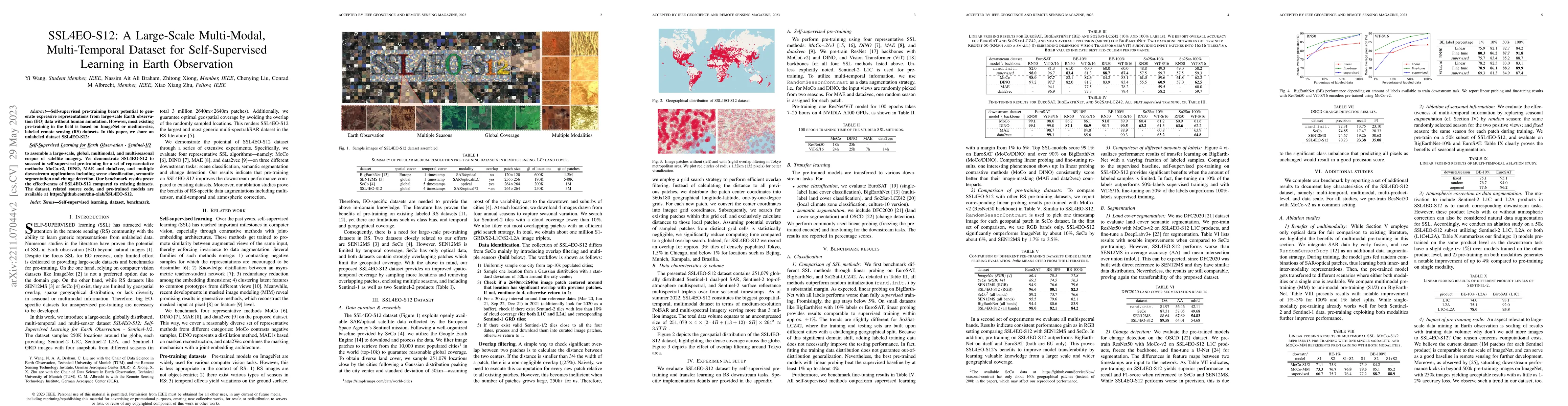 Thumbnail for SSL4EO-S12: A Large-Scale Multi-Modal, Multi-Temporal Dataset for
  Self-Supervised Learning in Earth Observation