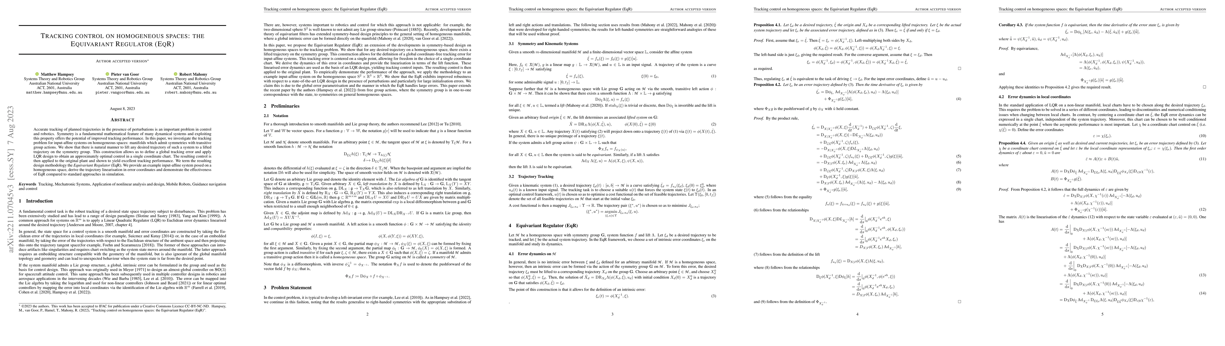 Thumbnail for Tracking control on homogeneous spaces: the Equivariant Regulator (EqR)