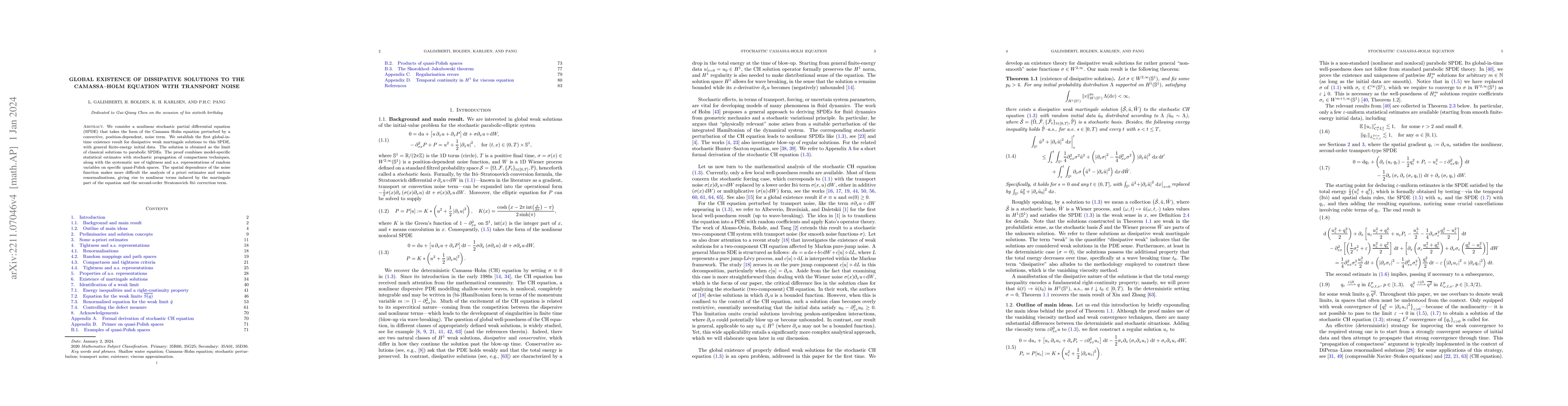 Thumbnail for Global existence of dissipative solutions to the Camassa--Holm equation
  with transport noise