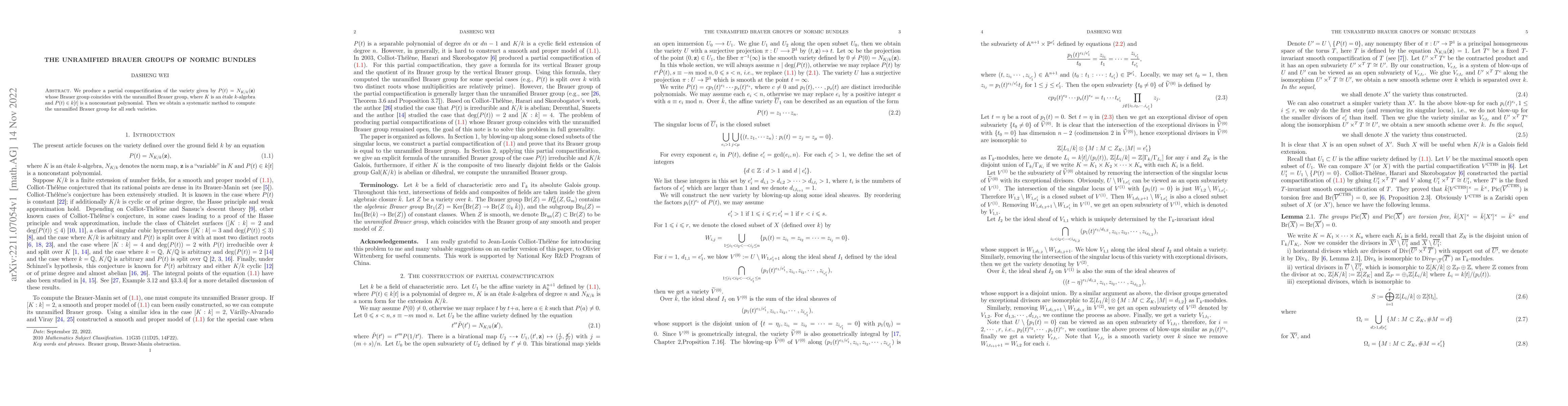 Thumbnail for The unramified Brauer groups of normic bundles