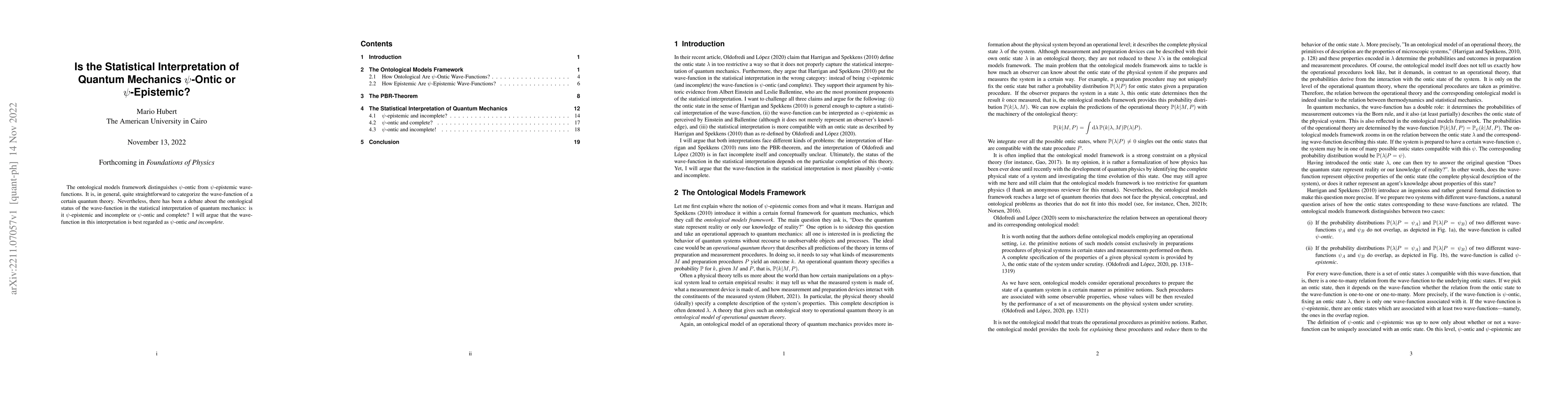 Thumbnail for Is the Statistical Interpretation of Quantum Mechanics $\psi$-Ontic or
  $\psi$-Epistemic?
