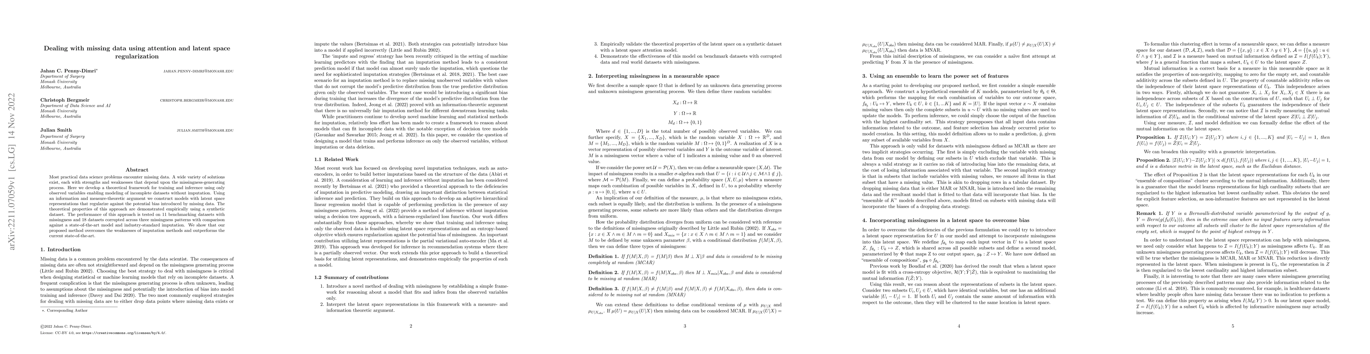 Thumbnail for Dealing with missing data using attention and latent space
  regularization