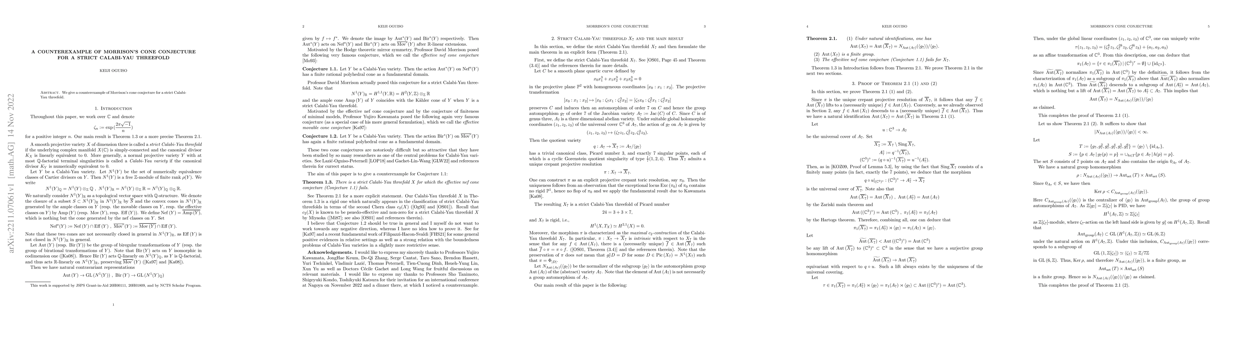 Thumbnail for A counterexample of Morrison's cone conjecture for a strict Calabi-Yau
  threefold