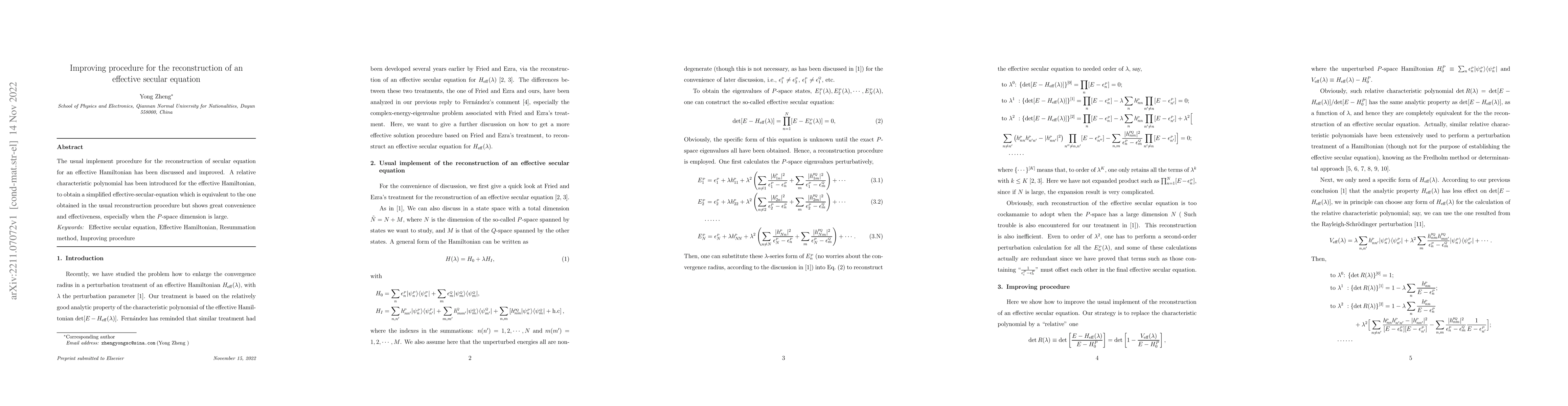 Thumbnail for Improving procedure for the reconstruction of an effective secular
  equation