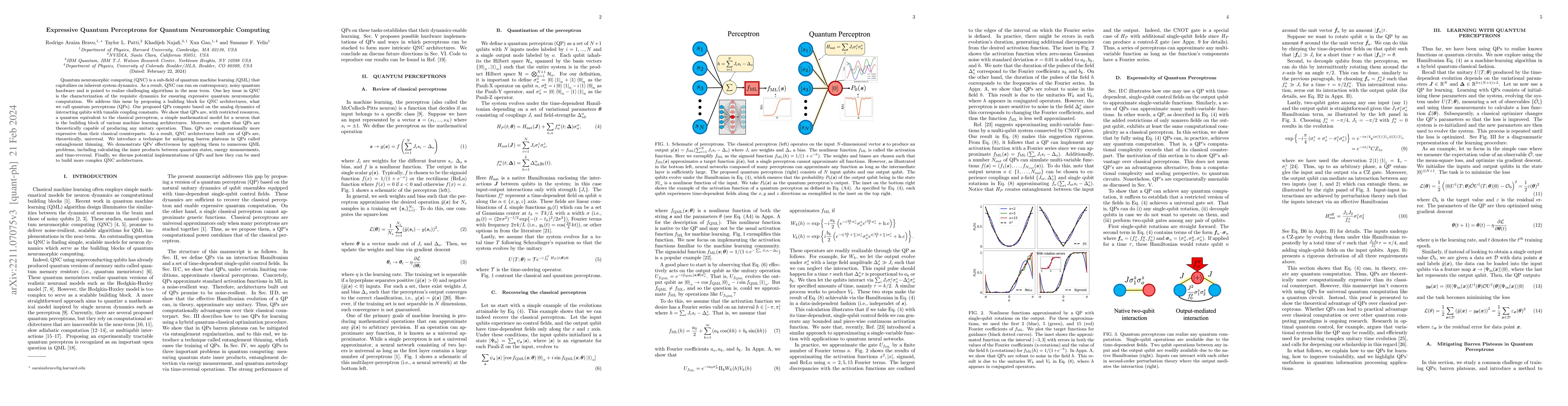 Thumbnail for Expressive Quantum Perceptrons for Quantum Neuromorphic Computing