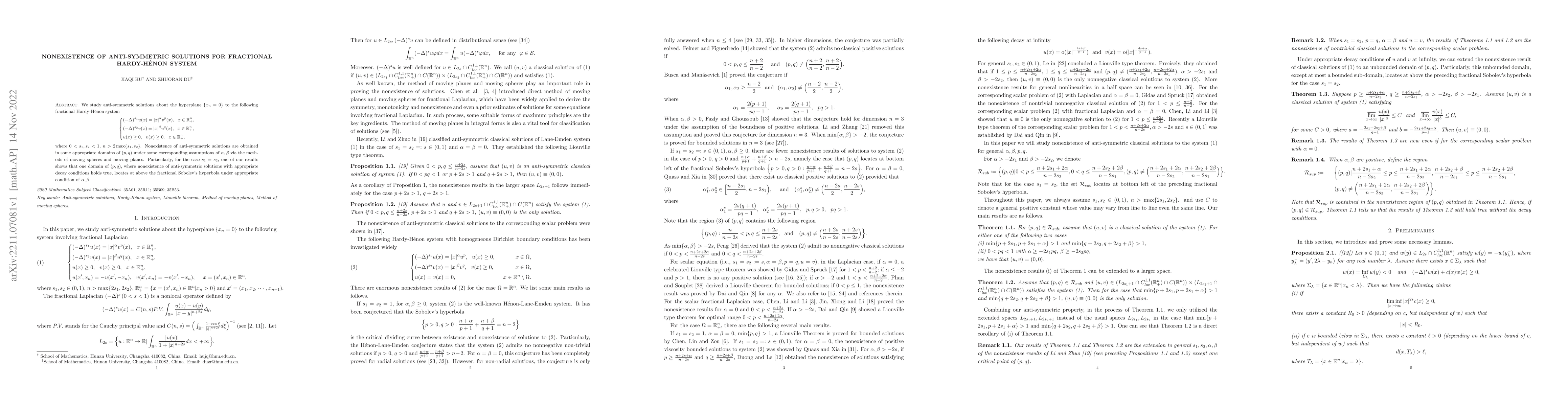 Thumbnail for Nonexistence of anti-symmetric solutions for fractional Hardy-H\'{e}non
  System