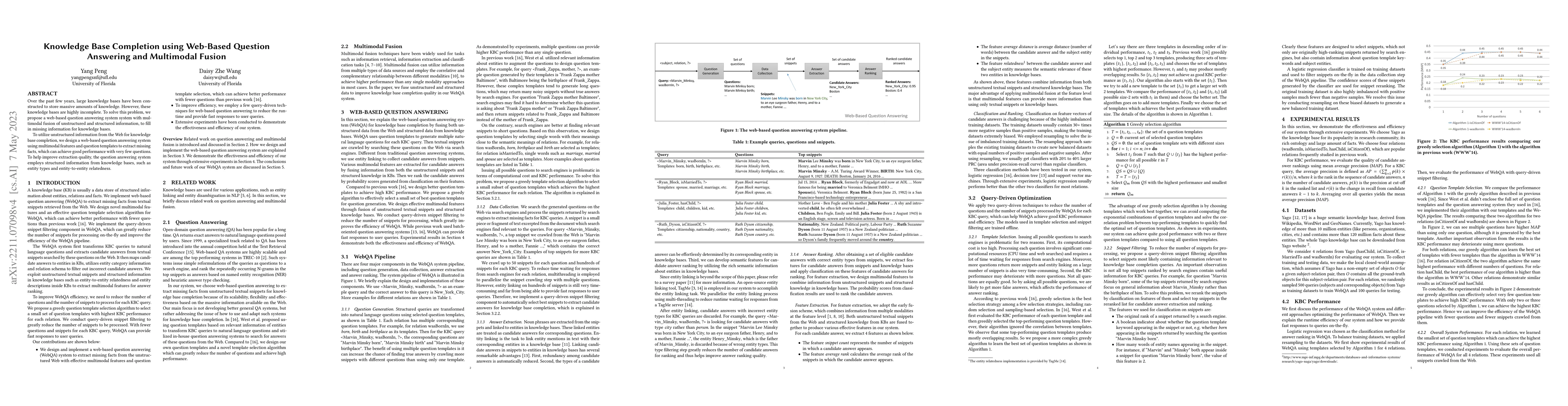 Thumbnail for Knowledge Base Completion using Web-Based Question Answering and
  Multimodal Fusion