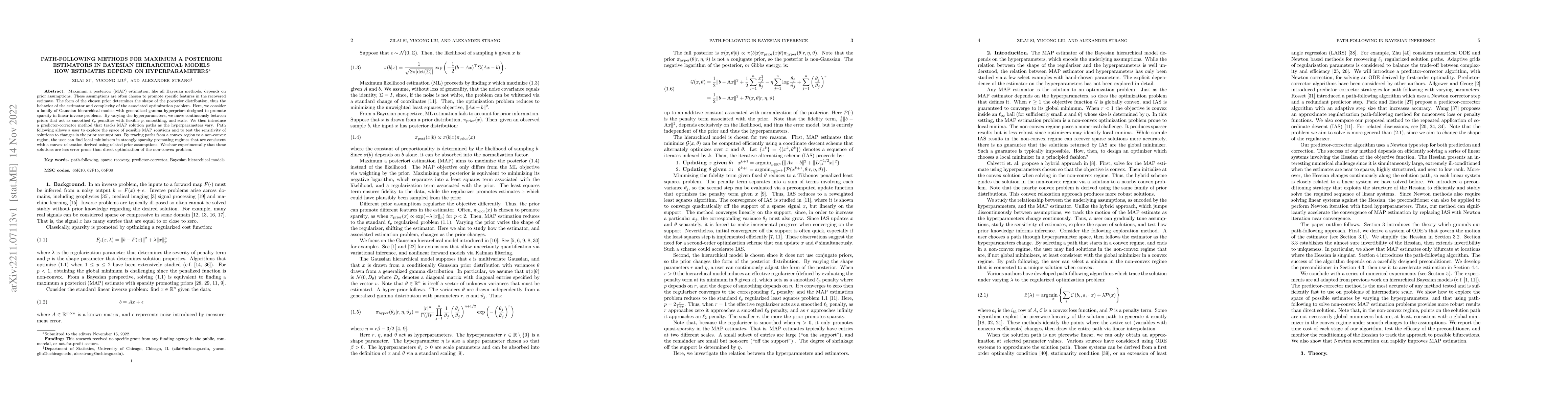 Thumbnail for Path-following methods for Maximum a Posteriori estimators in Bayesian
  hierarchical models: How estimates depend on hyperparameters