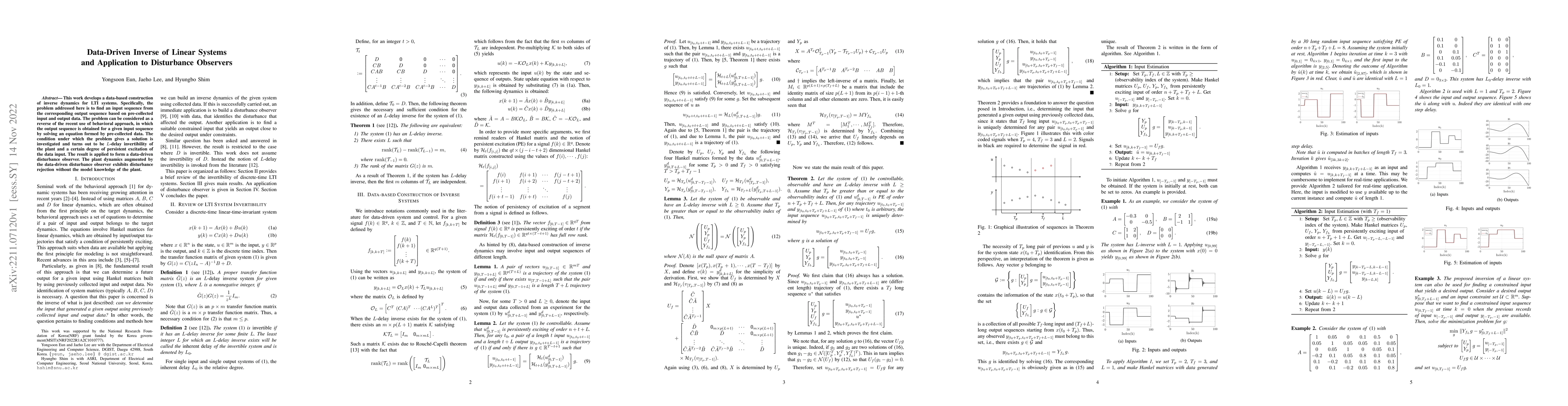 Thumbnail for Data-Driven Inverse of Linear Systems and Application to Disturbance
  Observers